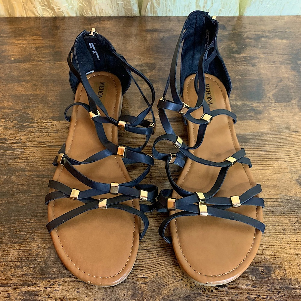 Merona Black Strappy Gladiator Embellished Sandals